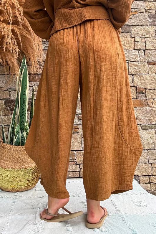 Annie Cushion Cotton Barrel Culotte Pant Hazelnut